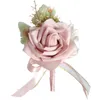 Dekorativa blommor Bean Paste Powder Pe Rose Artificial Flower Wedding Groom Bride Corsage Guest Emcee Accessories Dekorera