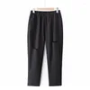 Pantaloni Taglie Forti Pantaloni da Donna Stretch Elastico in Vita Tinta Unita Harlan Cotone Lavorato a Maglia Fori Tagliati 4XL