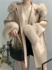 Pelliccia sintetica da donna OFTBUY cappotto oversize da donna giacca invernale in vera pelle collo in pelliccia di volpe naturale polsini cappuccio lana cashmere 231118