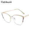 New Cat Eye Metal Flat Mirror Fashion Large Frame Plain Eyes Frame Women's Bicolor Eyebrow Anti Blue Light Glasses