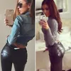 Leggings femme 2023 Punk taille haute jambe droite pantalon en cuir collant femme PU Sexy serré noir fermeture éclair moto