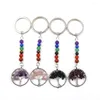 Porte-clés XSM pierres naturelles 7 Chakra chaîne couleur argent arbre de vie pendentif ovale perle cristal porte-clés pour voiture sac bijoux