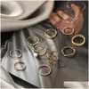 Band Rings 10Pcs Punk Gold Wide Chain Rings Set For Women Girls Fashion Irregar Finger Thin Gift Female Knuckle Jewelry Drop Dhgarden Ot5Xh