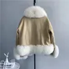 Chaqueta de piel de oveja auténtica para mujer con cuello de piel auténtica abrigo de invierno con forro cálido chaqueta térmica a prueba de viento prendas de vestir exteriores 1FNK3