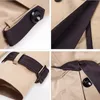 Vestes pour femmes mode Trench Coat automne Double boutonnage longue kaki ruban ceinture classique décontracté bureau veste 230418
