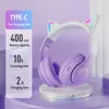 Mobiele telefoon-oortelefoon Kat-oortelefoon Bluetooth Draadloze muziek Headset Gradiëntkleur LED-licht met microfoon Gamer-oortelefoon Kinderen Mooie kerstcadeaus 231117