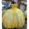 Gelbe Quinceanera-Kleider Schatz-Ballkleid-Bonbon-16-reizvolle weg von der Schulter-Spitze-Applikationen-Geburtstags-Prinzessin-Partei-Kleidern