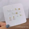 Boucles d'oreilles 6 paires/ensemble opale coeur papillon pour femmes, breloque brillante petite perle nœud papillon, ensemble de bijoux cadeaux pour filles