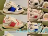 Girls Babys Designer Sneakers children Women Men Dirty Leather Shoes Blue Red Web Stripe Trainer Lace Up Canvas Flats Vintage Classic Runner With Box