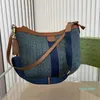 Blue Denim Crescent 42Cm Large Vintage Designer Crossbody Shop Bag Half Moon Women Handbag Canvas Leather Shoulder Bags Purse