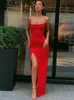 Vestidos casuais Nibber Red Ano preto Ano de Natal Vestidos longos Mulheres Spring Body BodyCon Lace Up Stretch Slim Midi Dressos femme 230418