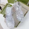 デザイナーサンダルゼリーサンダル透明スリッパ女性ダブル G サンダルフラットバックルゴム靴フリップフロップ NO367