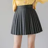 Saias primavera verão plissado mini moda feminina harajuku magro feminino streetwear cintura alta pu couro 230417