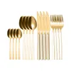 Stoviglie nere Set di posate in acciaio inossidabile Forchette Coltelli Cucchiai Set da tavola per cucina Forchetta Cucchiaio Coltello Set di stoviglie in oro 16 pezzi L230704