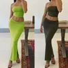 Tvådelad klänning Zhymihret Elegant Reversible Tube Top och Slit Midi kjol Kvinnors uppsättningar 2023 Summer Patchwork Set Female Beach 230418