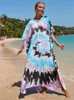 Women's Swimwear Kaftan Dresses Beach Cover Ups Women Bohemian Maxi Robe Printed Tie Dye Rayon Summer Holiday Bathing Suits Drop 230417