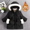 Down Coat 28 Years Warm Winter Girls Jacket Fur Collar Removable Hat Plush Lining Heavy Hooded Kids Children Outerwear Send Gloves 231117