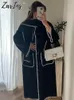 レディースウールブレンドファッション刺繍ウールの長いコートスカーフ女性秋の特大のポケットオーバーコート女性ゆるいエレガントなストリートレディジャケット231118