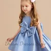 Girl Dresses Cute Baby A-Line With Bow Belt Satin Flower Girls Dress O-Neck Sleeveless Short Gowns For Wedding Party Banquet Pageant