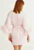 Vêtements de nuit pour femmes 3XL.Femmes manches en cheveux d'autruche Satin Kimono Robe de mariée.Vêtements de nuit Robes roses Pyjamas Peignoir Chemise de nuit nuptiale