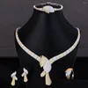 Halsband örhängen set godki simulerade brud 3 färger armband ring set bröllop smycken parure bijoux femme