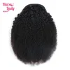 Lace Wigs Afro Kinky Curly Drawstring tail Human Hair Tail Clip in Hairpiece For Black Woman Dark Brown Brazilian Remy 230417