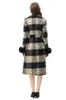 Women's Coat Notched Collar Fur Long Sleeves Sequined Plaid Lace Up Fashion Outerwear Trench Coats