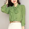 Women's Blouses a Women Fashion Flowing Green Vintage C Wave Long Sleeve Wave Point vrouwelijke shirts blusas chic enkele borsten tops