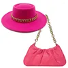 Berets dwuczęściowy set bump top fedora czapka dla kobiet o dużym łańcuchu torba akcesoriów francuska moda luksusowe panie fedoras szerokie brzegi