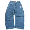 JNCO Jeans Y2K Mens Hip Hop Dice Graphic broderade baggy jeans retro blå byxor harajuku gotisk hög midja bredbyxor h9