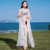 Malha feminina feminina longa fina de renda de renda de verão Protele solar de férias com biquíni na praia Smock Tops para feminino