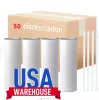US /CA Local Sublimation Blanks Mugs 20oz Stainless Steel Straight Tumblers White Tumblers with Lids and Straw Heat Transfer Cup Water Bottles 25 pcs/carton Warehouse