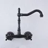 Bathroom Sink Faucets Black Oil Rubbed Bronze Kitchen Basin Faucet Mixer Tap Swivel Spout Wall Mounted Dual Cross Handles Tsf740