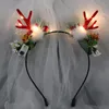 Novelbelysning LED String Deer Antler Flower Crown Pannband Trädgrenar Butterfly Cosplay för Halloween Christmas Wedding Party Woodland Fairy Costume