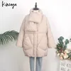 Women's Down Parkas Winter Oversized Thickened Light Blue Bubble Coat Parkas High Street Loose Zipper Scarf Collar Puffer Mid Long Duck Down Jackets 231117