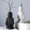 Vases Nordic style ceramic robot vase indoor flower pot modern home interior decoration white goods decoration office desk decoration Y23