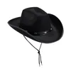 Boinas Adulto Retro Sombrero Remache West Cowboy Cocked Wide Brim Cordón Mujeres Hombre Vintage