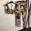 Mujeres Sexy Chándales Clásico Estampado Yoga Conjunto Verano Encaje Sling Tank Elástico Fitness Leggings Ropa deportiva