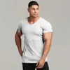 Herren T-Shirts Herren T-Shirts Herren V-Ausschnitt Kurzarm T-Shirt Fitness Slim Fit Sportstreifen T-Shirt Herren Solide Mode T-Shirts Tops Sommer Gestrickte Sportbekleidung 230418