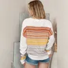 Kvinnors tröjor Autumn Color Contrast Casual Women's Sweater Simple Style Rainbow Stripe Tryckt Sticked Pullover Top for Women