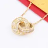 Jewelry Card Plus Double Ring Big Cake Necklace Micro Set Zircon Clavicle Necklace Silver Plated Rose Gold Pendant