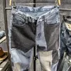 Herr jeans koreanska version lapptäcke jeans män personlighet mode slim fötter lapp tyg streetwear byxor jeans hombre mäns kläder 231118