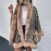 Kvinnors päls faux päls kvinnor rockar jackor för vinter leopard färg faux päls krage tjock varm stickad kappor ponchos höst outwear stickwear 231118