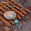 Pendant Necklaces LosoDo Europe And America Personality Retro Inlaid Turquoise Necklace Long Tassel Leaf Sweater Chain Collarbone