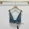 Summer women's designer clothing T-shirts and underwear paired with sexy deep V denim straps and pants for fashion matching with cool women's tops