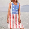 カジュアルドレスレディースウエスタンスタイルの女性の7月4日アメリカンフラッグノースリーブタンク膝の長さの女性ビーチのサンドレス