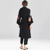 Women's Swimwear Black Embroidered Bikini Cover Up Self Belted Long Kimono Beach Dress Women Summer Wear Swim Suit UpWomen's