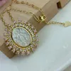 Iced Out Virgin Mary Mother Pendant Necklaces Pink Blue Color 18K Gold Women's Accessory Charm Jewelry