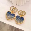 Nouveau diamant coloré coeur lettres boucles d'oreilles plaqué or 18 carats luxe coloré diamant Eardrop géométrique célèbre femmes sangle arrière boucle d'oreille bijoux cadeaux d'amour