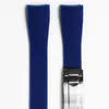 Waterproof Rubber Watchband Stainless Steel Fold Buckle Watch Band Strap for Oysterflex SUB Bracelet Watch Man 20mm Black Blue265L